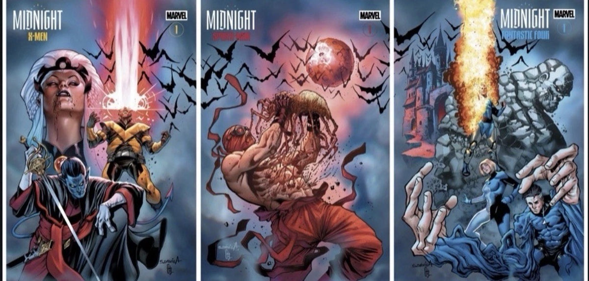 Midnight Spider-Man #1, X-Men #1, Fantastic Four #1 Sergio Davila DUK Trade Set