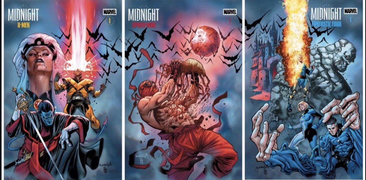 Midnight Spider-Man #1, X-Men #1, Fantastic Four #1 Sergio Davila DUK Trade Set